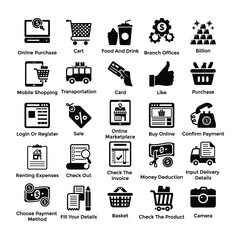 
Set of Shopping Icons In Glyph Style 
