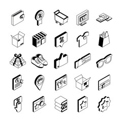 Shopping online isometric style icon set vector design