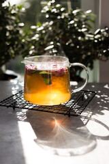 Tea made from tea rose in a glass.