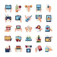 Things to do at home flat style icon set vector design