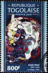 The virgin by Gustav Klimt on postage stamp of Togo