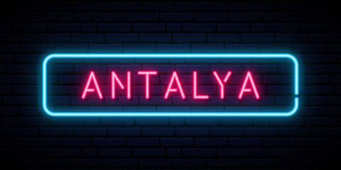 Fototapeta na wymiar Antalya neon sign. Bright light signboard. Vector banner.
