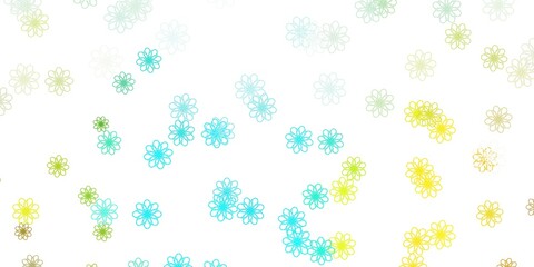 Light Blue, Yellow vector doodle pattern with flowers.