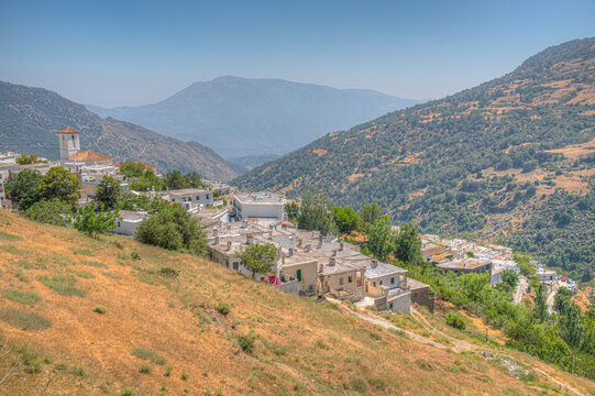 Aerial view of Capileira, one of Las Alpujarras white villages in Spain