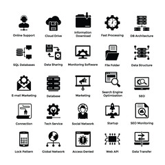 
Glyph Icon Designs for Web Hosting Services
