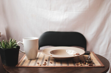 cup of coffee and book on table