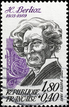 Portrait of Hector Berlioz on french postage stamp