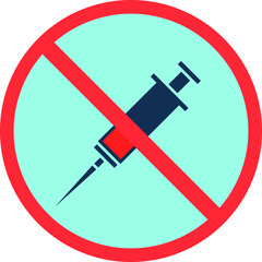 No drugs, no vaccination, injection flat icon illustration on background, vector symbol