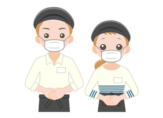 マスクをしたカフェ店員