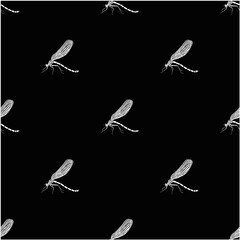 Dragonfly black and white vector pattern