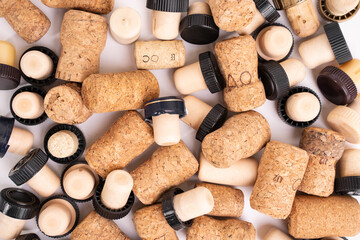 Many Wine Corks Closeup. Wine corks on white background