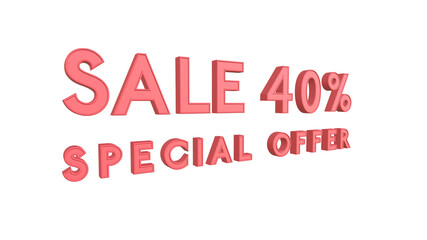 Fototapeta na wymiar Special offer sale 40 percent off 4K 3d animation rendering with Alpha Channel Matte mask 40% off