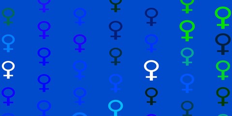 Light Blue, Green vector backdrop with woman's power symbols.