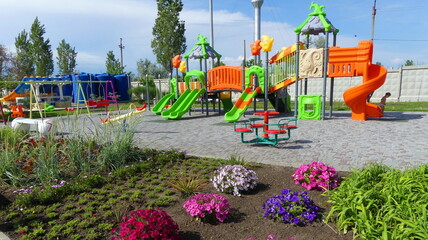 Soft play area.Swing carousel in the park for children.