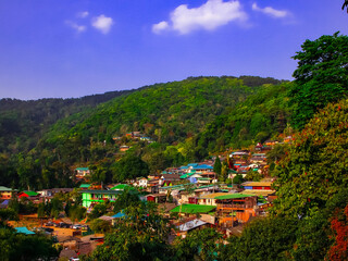 Panorama view of Doi Pui Hmong Village deep in the mountains of Chainmai Thailand