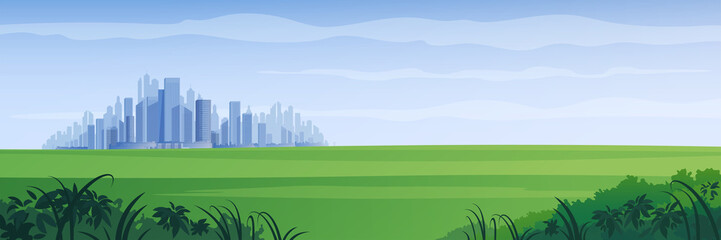 Summer cityscape background. Modern city panorama, vector illustration.