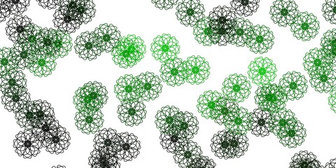 Light Green vector doodle pattern with flowers.