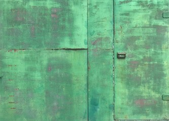 background texture green gate from metal to garage with old paint
