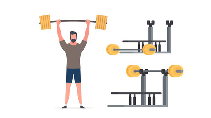 Spotsman with a barbell. A man lifts a barbell. The concept of sport and healthy lifestyle. Isolated. Vector.