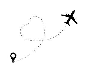 Path flight love travel plane loving trip and airplane romantic air valentine symbol vector illustration