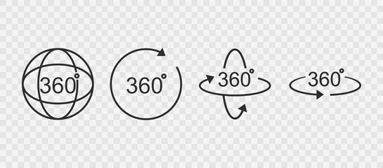 360 degrees line icon. Rotation symbol isolated in transparent background. Vector illustration EPS 10. - obrazy, fototapety, plakaty