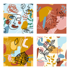 Trendy abstract pattern set. Abstract scribble lines and shapes bacground
