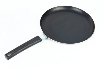 Black frying pan isolated on white background.