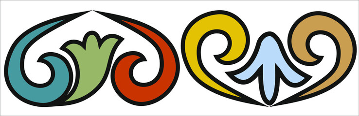 Byzantine floral ornament seamless pattern. A strip of six colorful leaves.