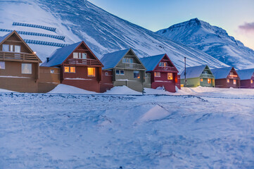  norway landscape ice nature of the city view of Spitsbergen Longyearbyen   Mountain Svalbard   arctic ocean winter  polar night view 