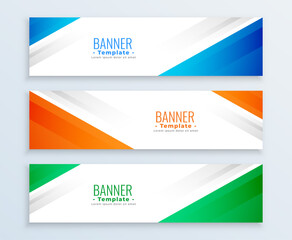 stylish set of three banners in different colors