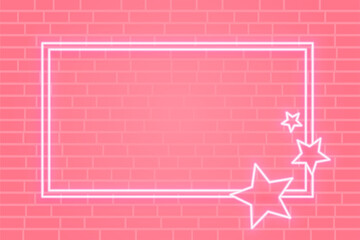 pink neon star frame banner with text space