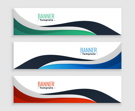 three wavy business banners set in modern style
