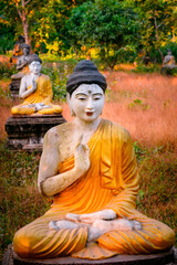 Lot Buddhas statues in Loumani Buddha Garden. Hpa-An, Myanmar (Burma)