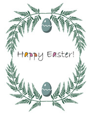 Fototapeta na wymiar Easter card with leaves and easter eggs