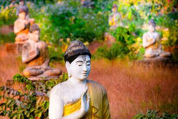 Lot Buddhas statues in Loumani Buddha Garden. Hpa-An, Myanmar (Burma)