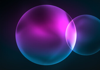 Glowing neon shiny transparent bubbles, glass circles or bio cell concept. Techno futuristic vector abstract background For Wallpaper, Banner, Background, Card, Book Illustration, landing page