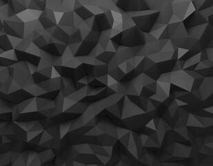 3d rendering abstract polygonal surface in black. Low poly background, smooth wavy motion animation. Minimal geometric design.