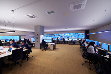Group of Security data center operators at work