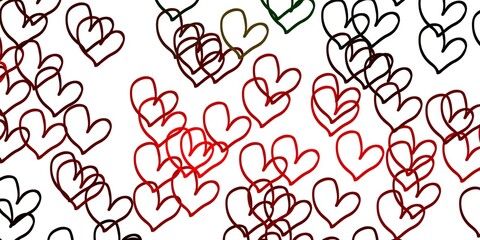 Light Green, Red vector backdrop with sweet hearts.
