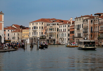 A view of a Venetian canal and old townhouses, Italy.