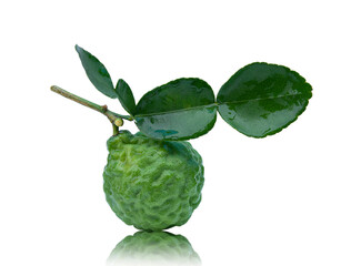 Fresh bergamot fruit with leaf isolated on white background