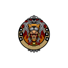 aztec jaguar warrior, vector illustration, colorful design