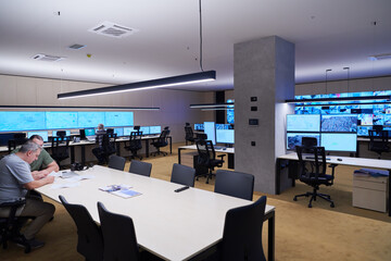 Group of Security data center operators at work