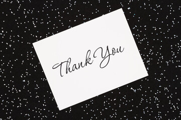 Thank you greeting card on black sparkle felt