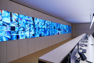 Empty interior of big modern security system control room