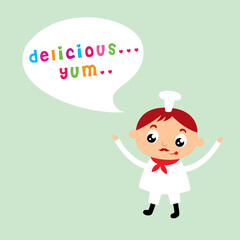 cute little chef with delicious message vector