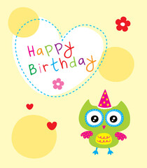 cute owl happy birthday greeting card vector