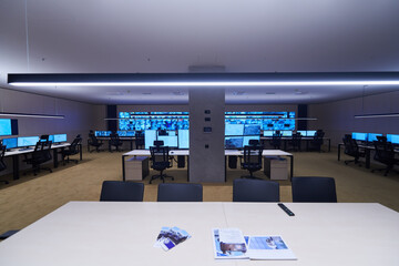 Empty interior of big modern security system control room