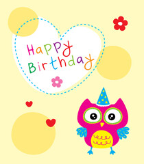 cute owl happy birthday greeting card vector