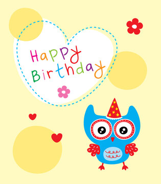 cute owl happy birthday greeting card vector
